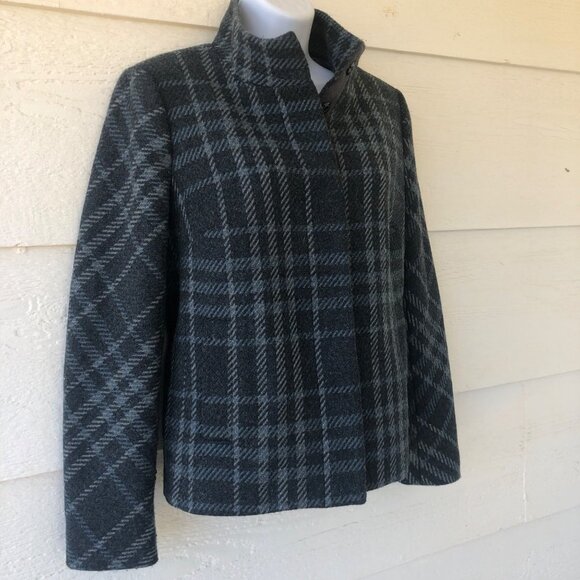 Talbot's Size 6 Blue/Gray Plaid Wool Blend Fully Lined Snap-Up Jacket - Picture 9 of 15